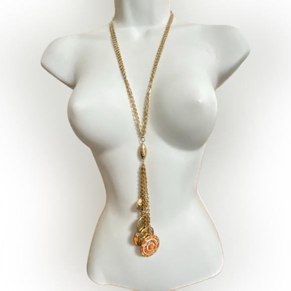 JULES C. Necklace Long Dangles Goldtone Chain - Picture 1 of 8